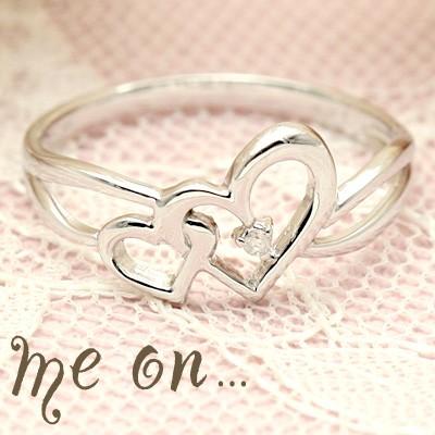 K10ホワイトゴールド(WG)ダブルハートモチーフダイヤモンドリング