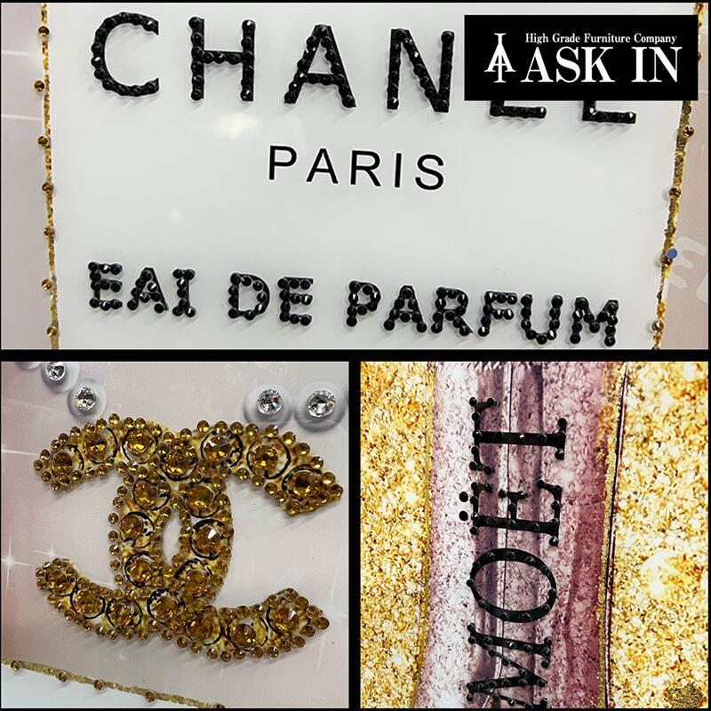 輸入雑貨　天然水晶石　クリスタルアート　『CHANEL』等　ブランドロゴ　宝石 アウトレット【DXシリーズ】クリスタルアート シャンパン 60x120cm お