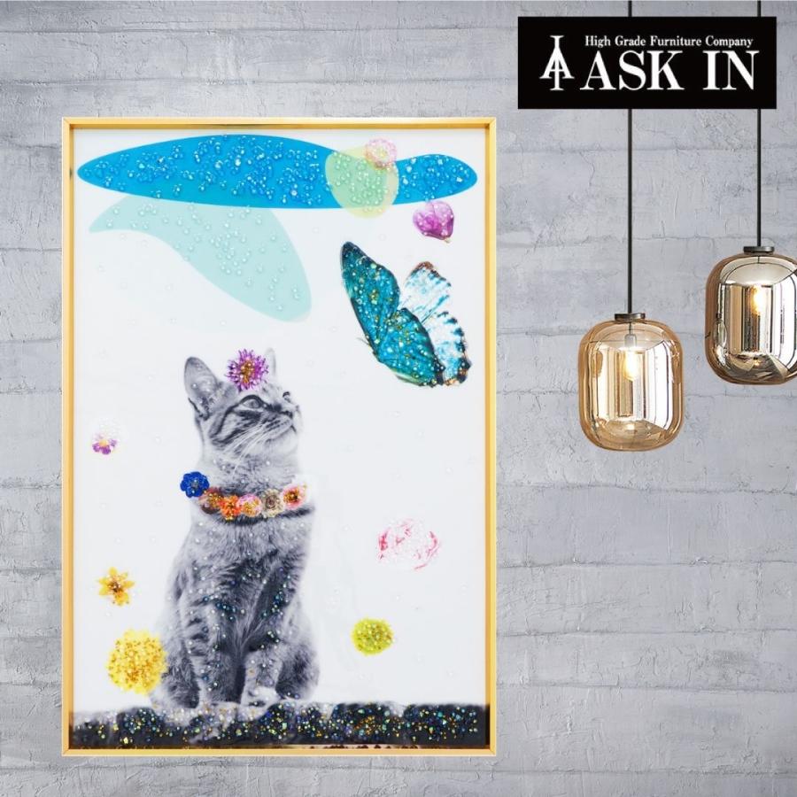 クリスタルアート フレンズ 41x61cm 猫 蝶 花 ポップ おしゃれ