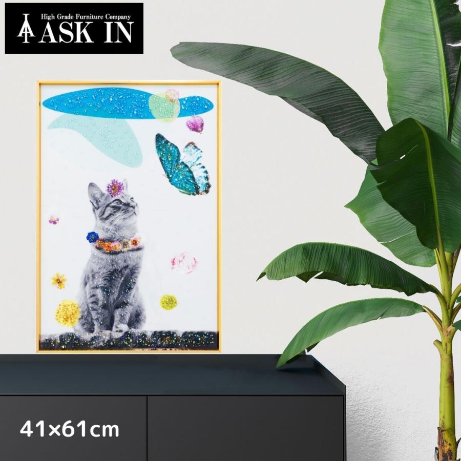 クリスタルアート フレンズ 41x61cm 猫 蝶 花 ポップ おしゃれ