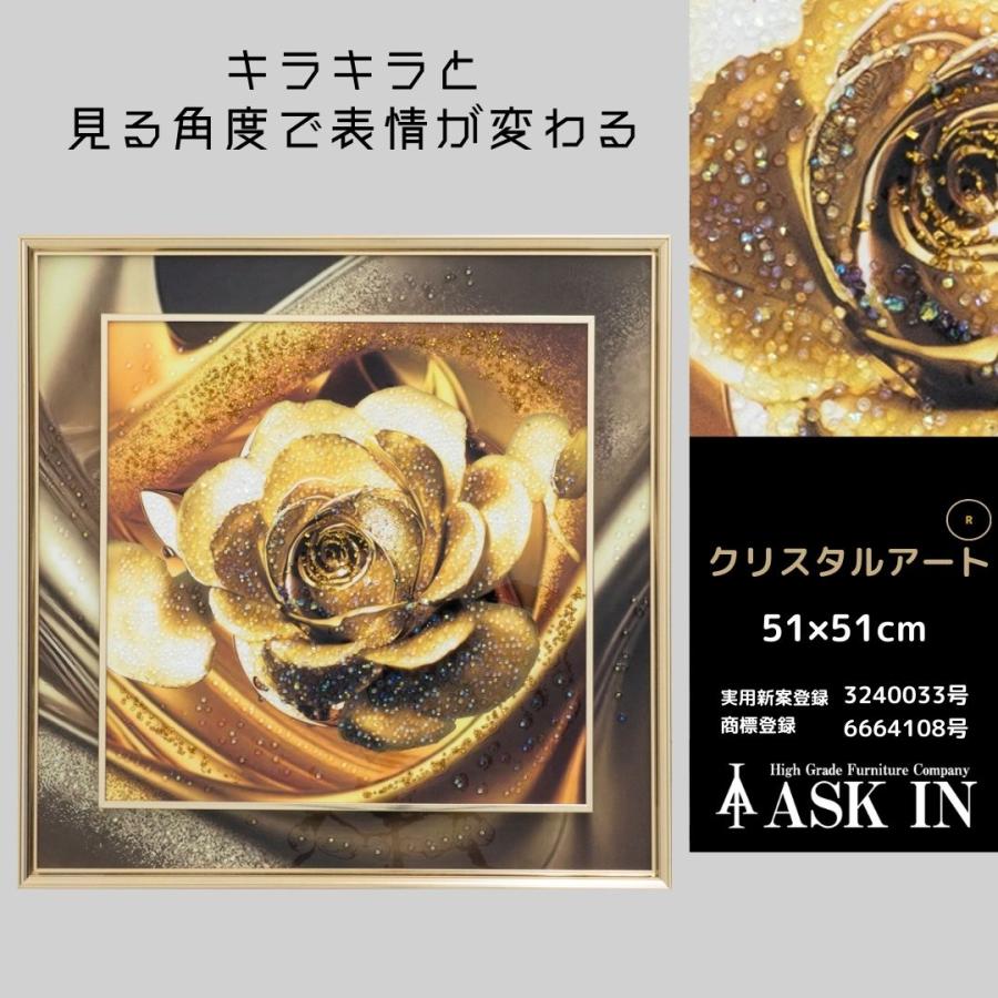 クリスタルアート ゴローズ 51x51cm バラ 花 ローズ ゴールド おしゃれ