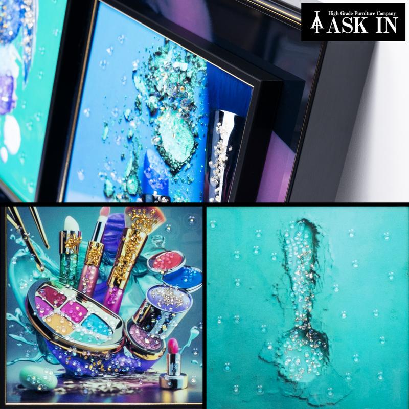 アートパネル　水晶絵　ブルー　コスメ　グリーン　美容　キラキラ　51　壁掛け　額 クリスタルアート グリーン2 51×51cm おしゃれ かわいい キラキラ