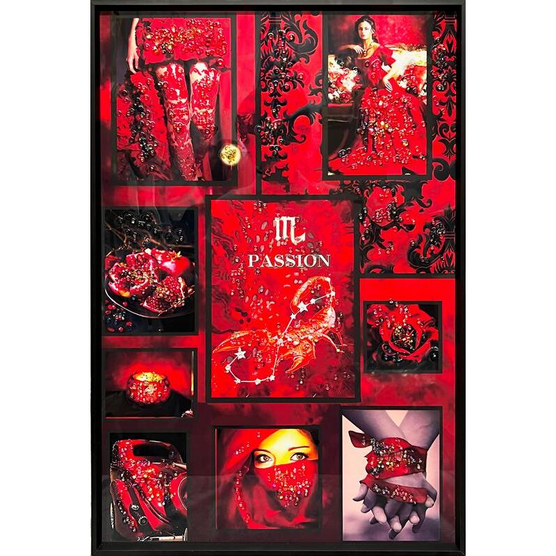 クリスタルアート 情熱 41x61cm 薔薇 さそり座 scorpio 星座 星