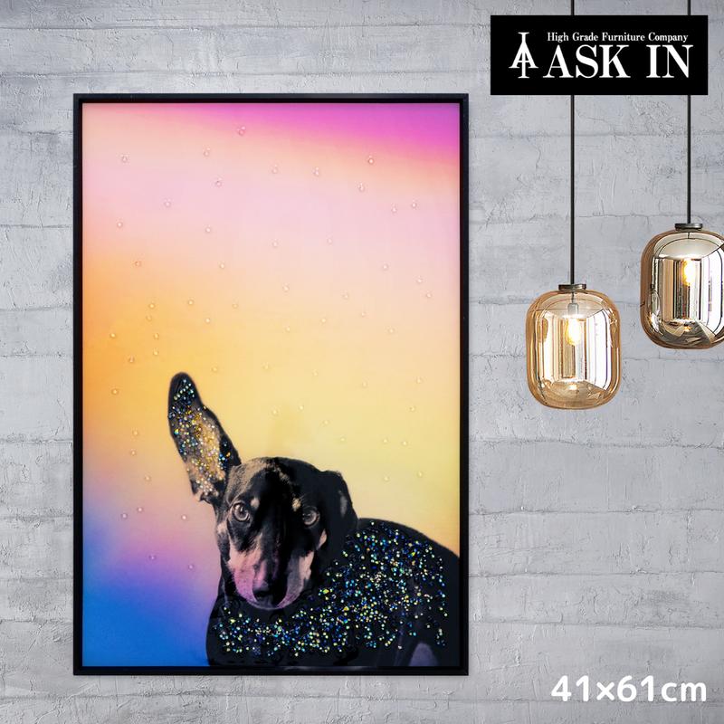 クリスタルアート リスニング 41x61cm ミニチュアピンシャー 犬 ドッグ