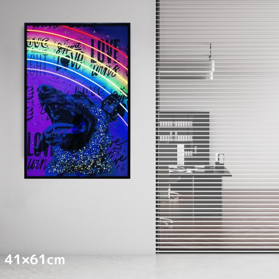 クリスタルアート LoveNight 41x61cm シェパード 犬 ドッグ 動物 オーロラ カラフル 虹 おしゃれ かっこいい キラキラ 絵 絵画 アートパネル  アスクイン ASK INの画像