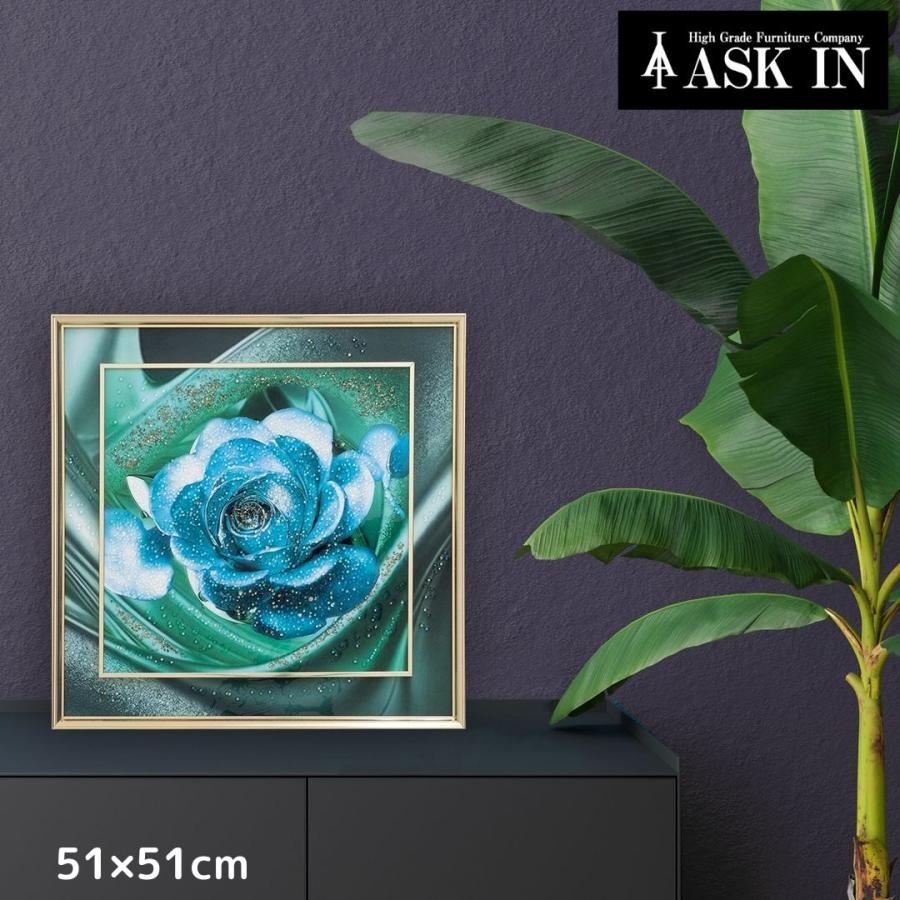 クリスタルアート ミローズ 51x51cm バラ 花 ローズ グリーン おしゃれ