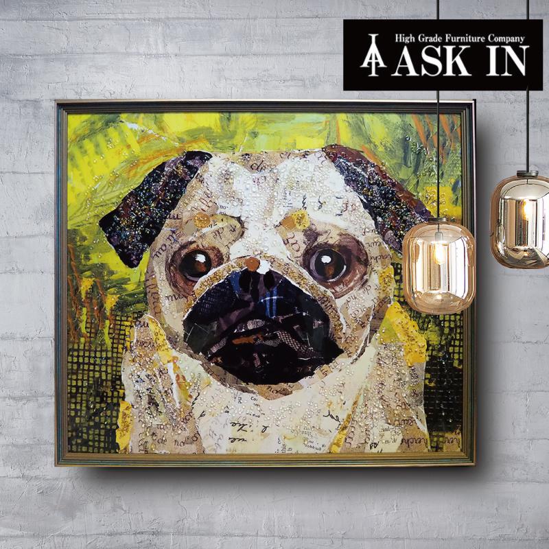 クリスタルアート パグ43 アートパネル 64x54cm 犬 パグ 動物
