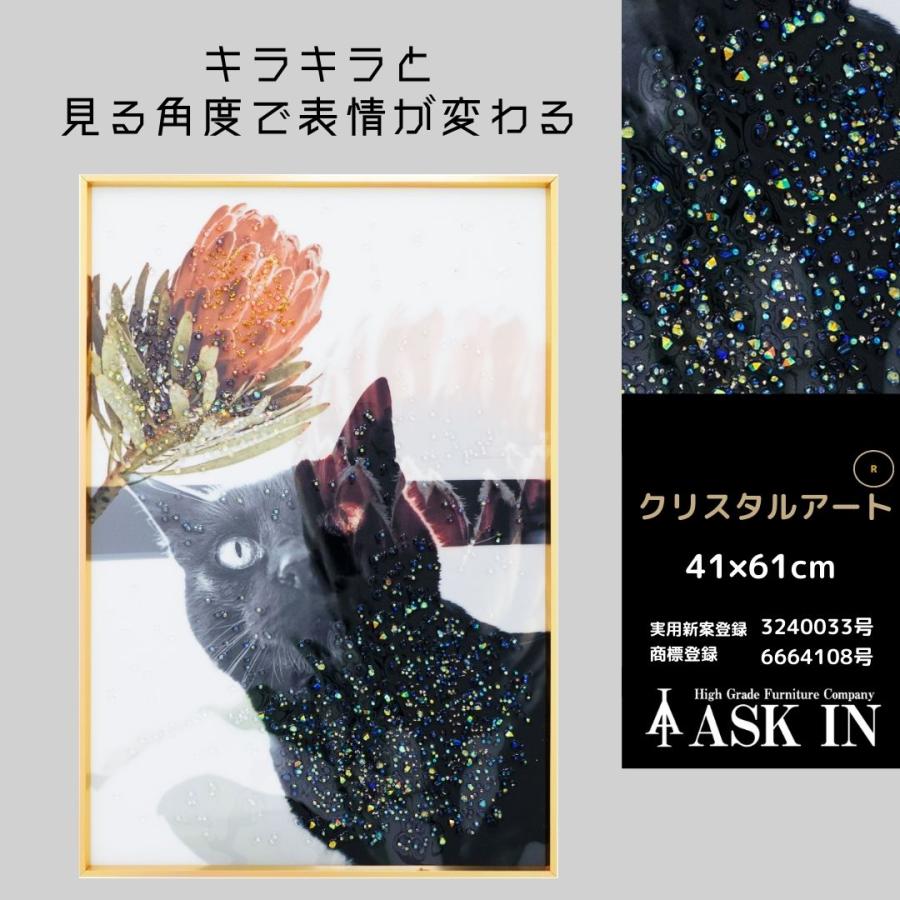 クリスタルアート プロテア 41x61cm 黒猫 キャット 動物 花 おしゃれ