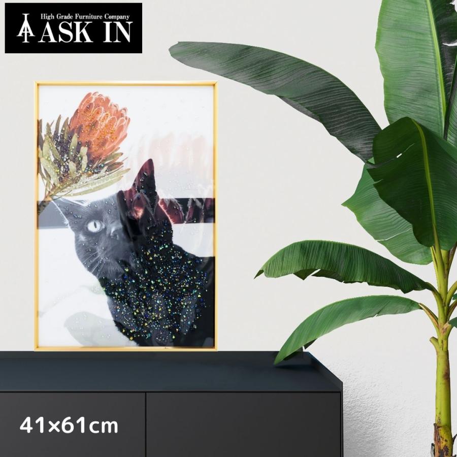 クリスタルアート プロテア 41x61cm 黒猫 キャット 動物 花 おしゃれ