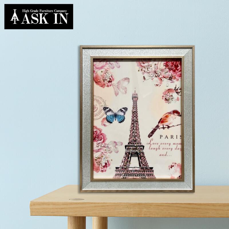 キラキラ✧*。アート 水晶絵 エッフェル塔と赤いクラシックカー【未開封品】 クリスタルアート おしゃれ 35x45cm アート エッフェル塔 ピンク