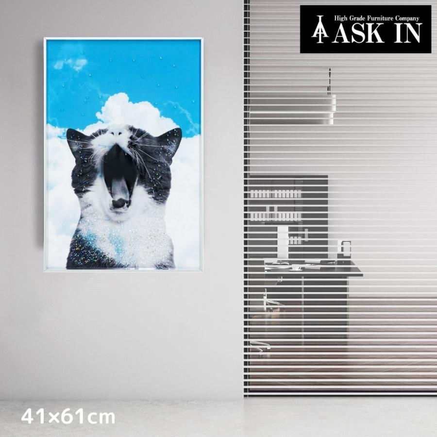 クリスタルアート あくび 41x61cm 猫 キャット 動物 オーロラ カラフル