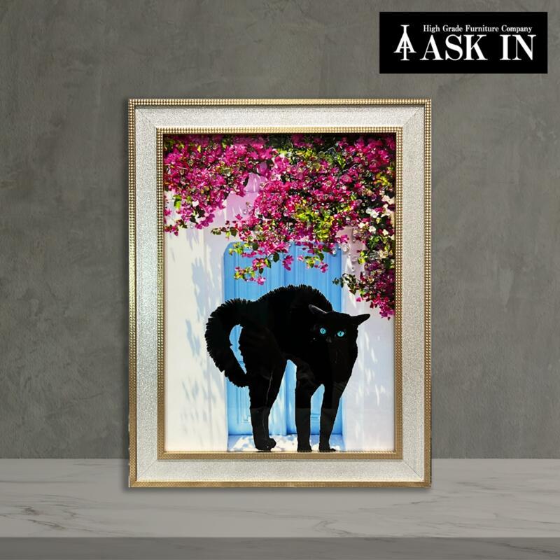 クリスタルアート おしゃれ 35x45cm アート アートパネル 絵 黒猫 猫