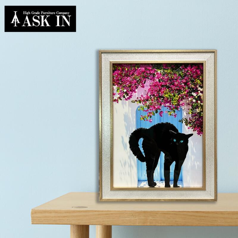クリスタルアート おしゃれ 35x45cm アート アートパネル 絵 黒猫 猫