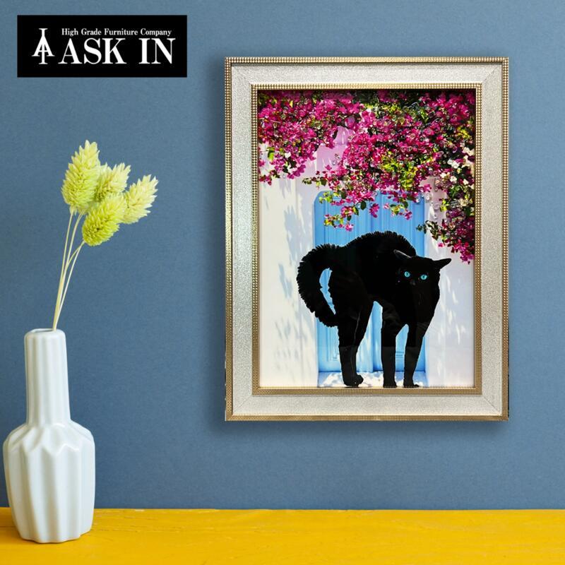 クリスタルアート おしゃれ 35x45cm アート アートパネル 絵 黒猫 猫