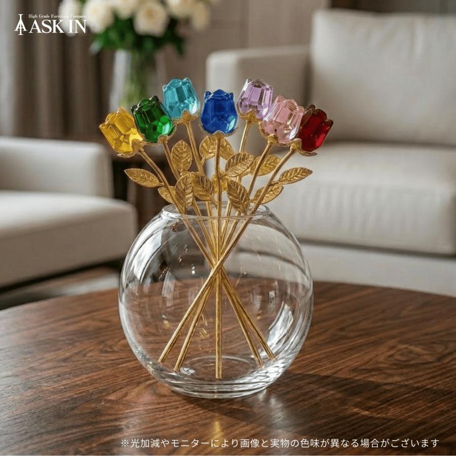 単品】ガラス細工 ローズバッド クリスタル 風水 薔薇 花 置物 小物