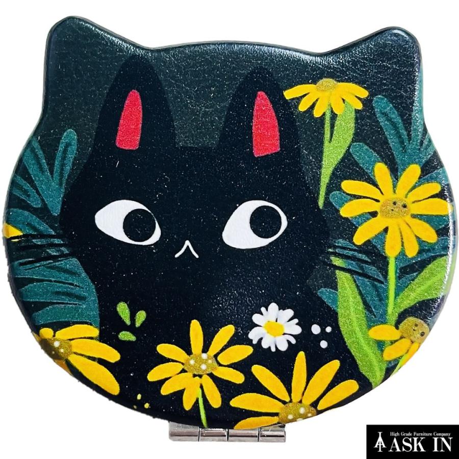 コンパクトミラー エフキャット 猫型 手鏡 コスメミラー 等倍鏡 拡大鏡
