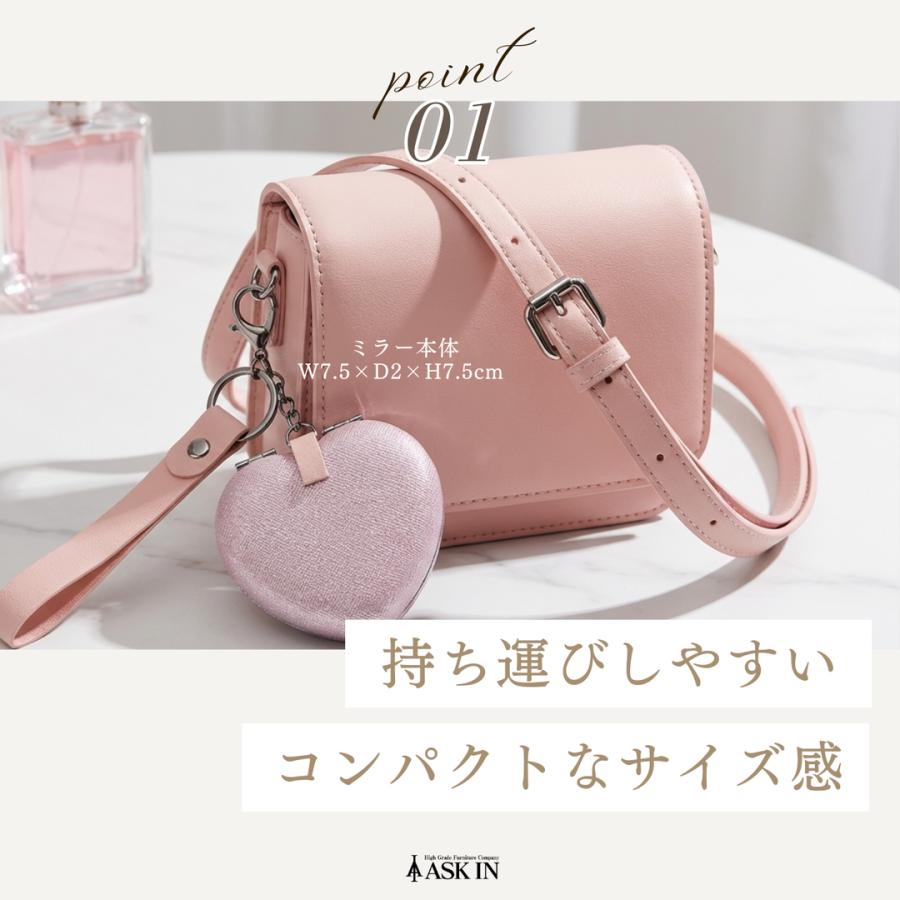 コンパクトミラー ロベ ハート型 ラメ キラキラ 手鏡 コスメミラー 等