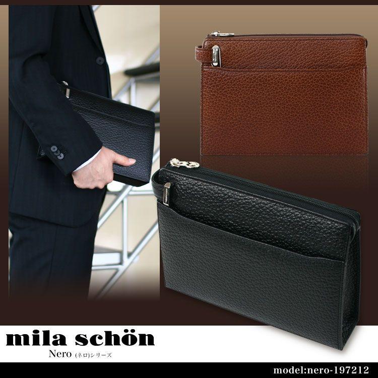 【mila schon】197212 ミラショーン ネロ クラッチバッグ セカンドバッグ 日本製 レザー 牛革 使いやすい コンパクト メンズ プレゼント ギフト ブラック mila schon（ミラショーン） セカンドバッグ メンズ 本革 軽量 日本製