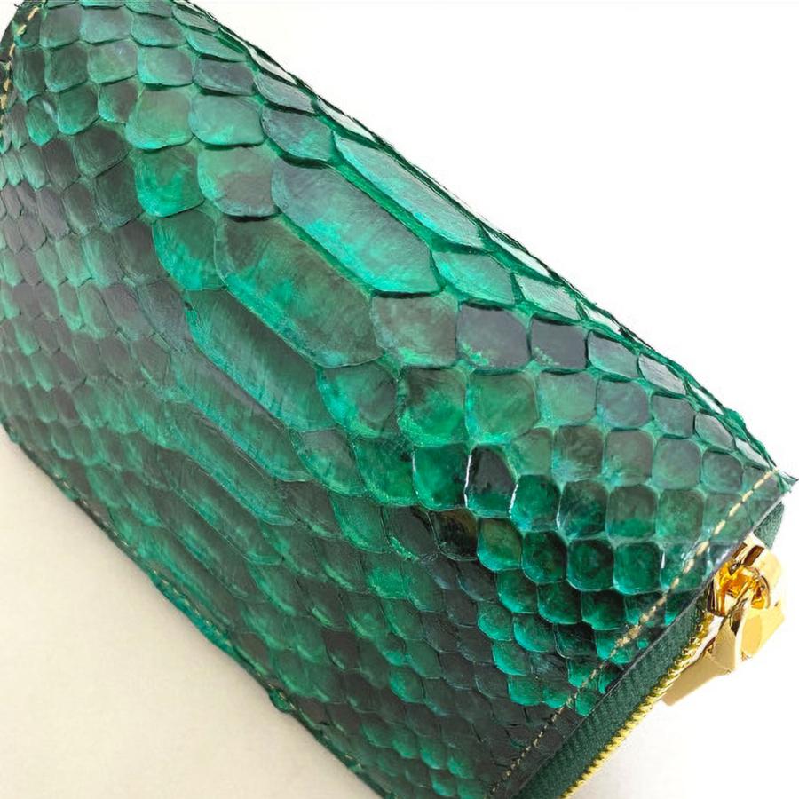 【二つ折り札収納可】ダイヤモンドパイソン 小銭入れ メンズ 本革 ミニ財布 コインケース 蛇革 ダークグリーン ゴールドファスナー GODANE ゴダン 正規品 |  | 04