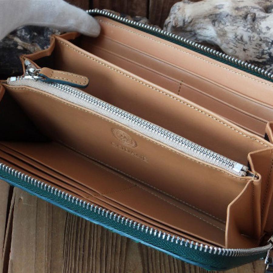 【ダイヤモンドパイソン使用】長財布 メンズ ラウンドファスナー 本革 蛇革 グリーン×タン シルバー金具 GODANE ゴダン 正規品 |  | 05