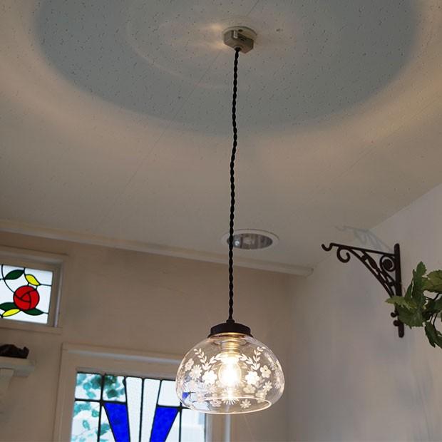 照明器具 ポイント利用 ガラス レトロ切子 ペンダントライト 切子花