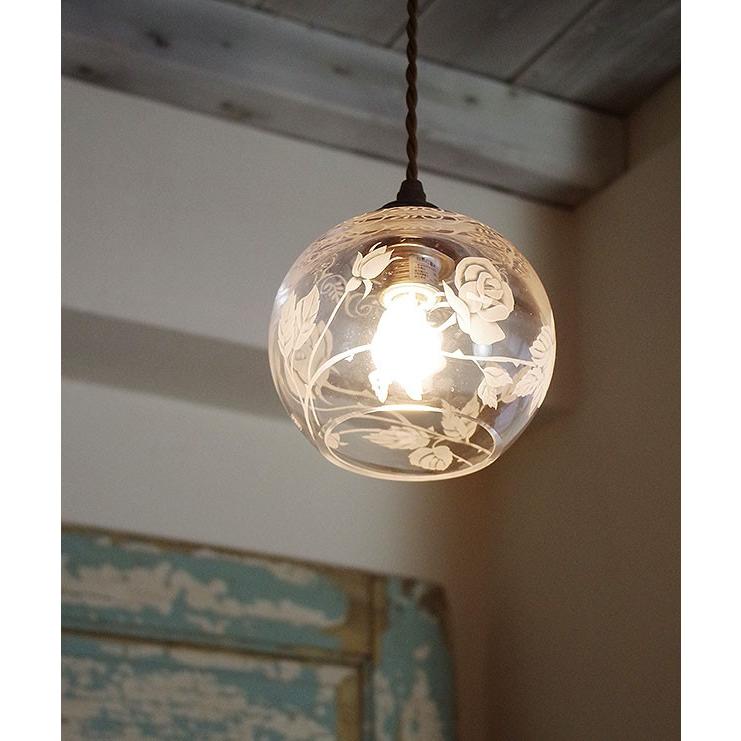 サンドブラスト ペンダントライト 可愛い 薔薇 花 可憐 日本製 ガラス