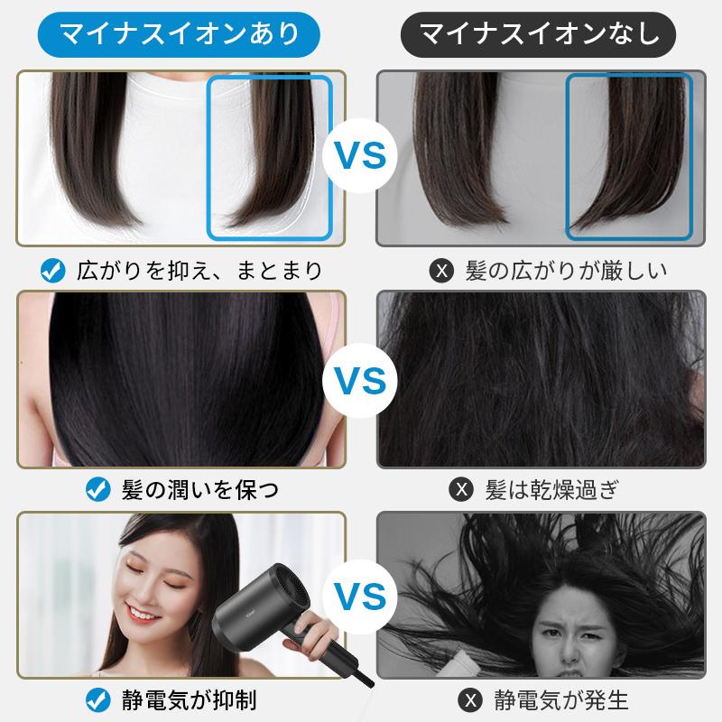 ドライヤー  おすすめ ヘアドライヤー 3段階風速 大風量 冷熱風 低騒音 速乾 過熱防止 軽量 恒温 温度調整 1500W 回転式折畳み ギフト(B1D090FHe) | Yihai | 11