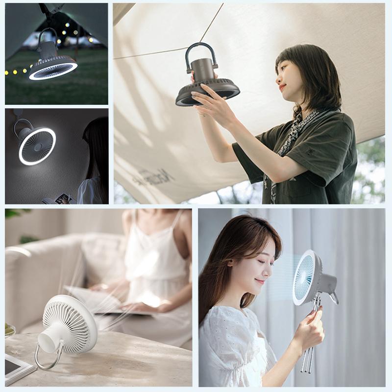 扇風機 アウトドア 卓上 三脚 3段階風量 LEDライト2段階充電式 2モード 静音 強力 送風 ledライト 卓上 壁掛け 吊り下げ 上下 省エネ  換気(B1F30DSBa) | ブランド登録なし | 03