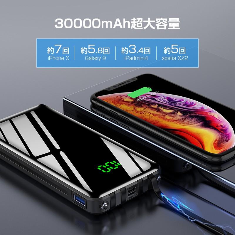 モバイルバッテリー 30000mAh 大容量 軽量 LEDライト 急速充電器 Max2.1A USB充電器 スマホ 電池 バッテリー 携帯充電器 持ち運び iPhone/iPad/Android対応 |  | 08