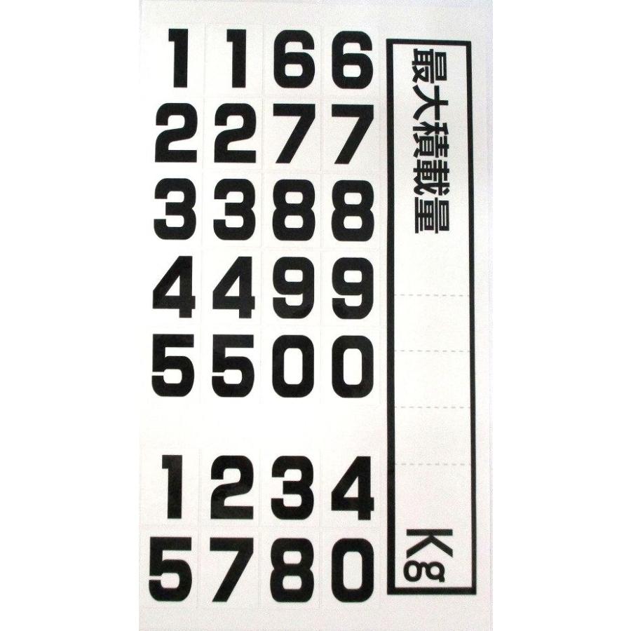 最大積載量 黒文字 プリントステッカー 5桁まで 数字を一つずつ貼り 
