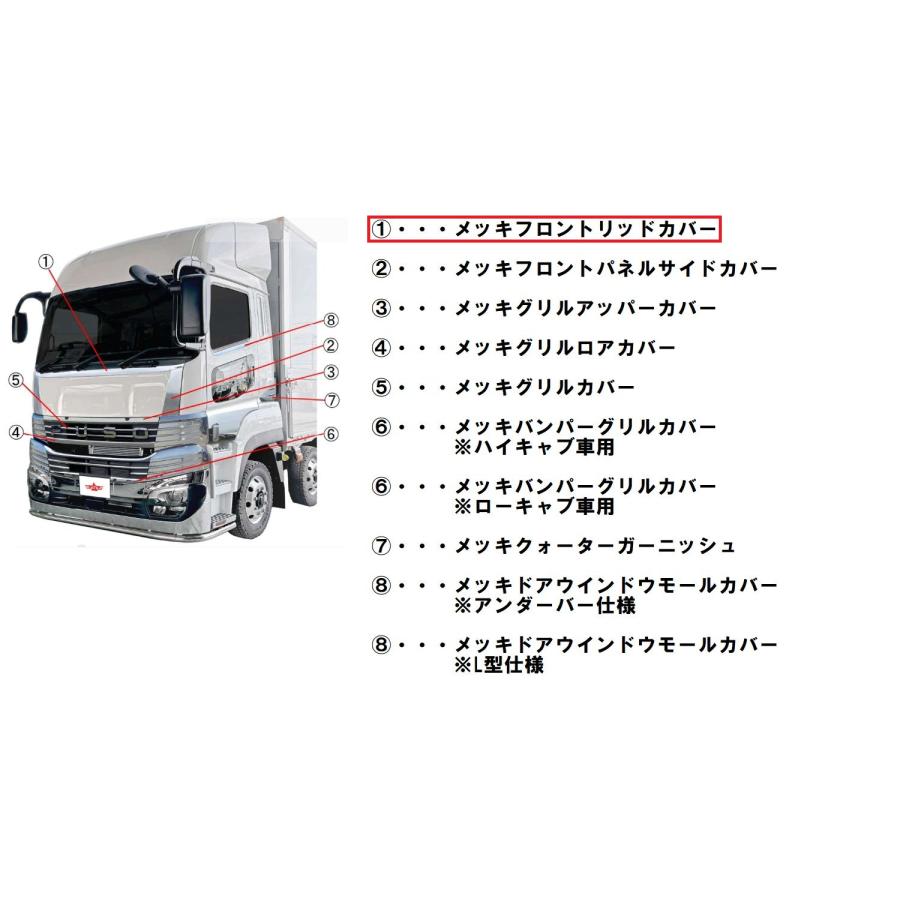 メッキフロントリッドカバー 3分割 三菱ふそう 大型 24スーパー