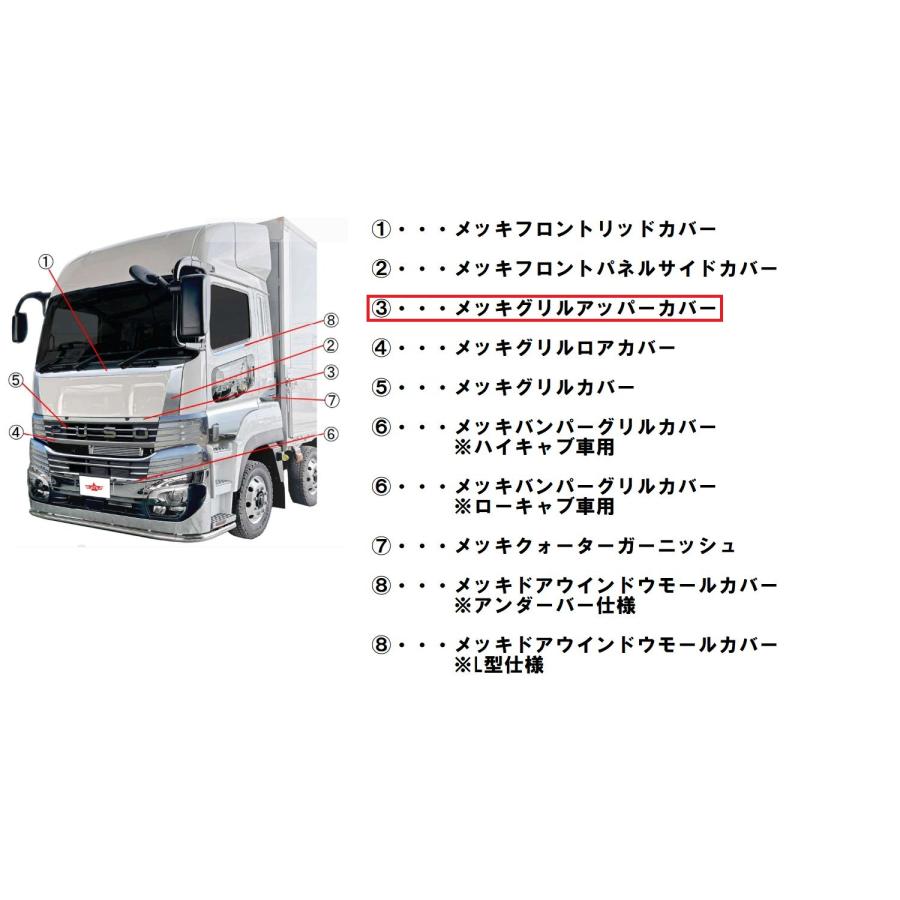 新品 三菱ふそう17スーパーグレート メッキグリルアッパー ABS樹脂 5P メッキグリルアッパーカバー 3分割 三菱ふそう 大型 24スーパー