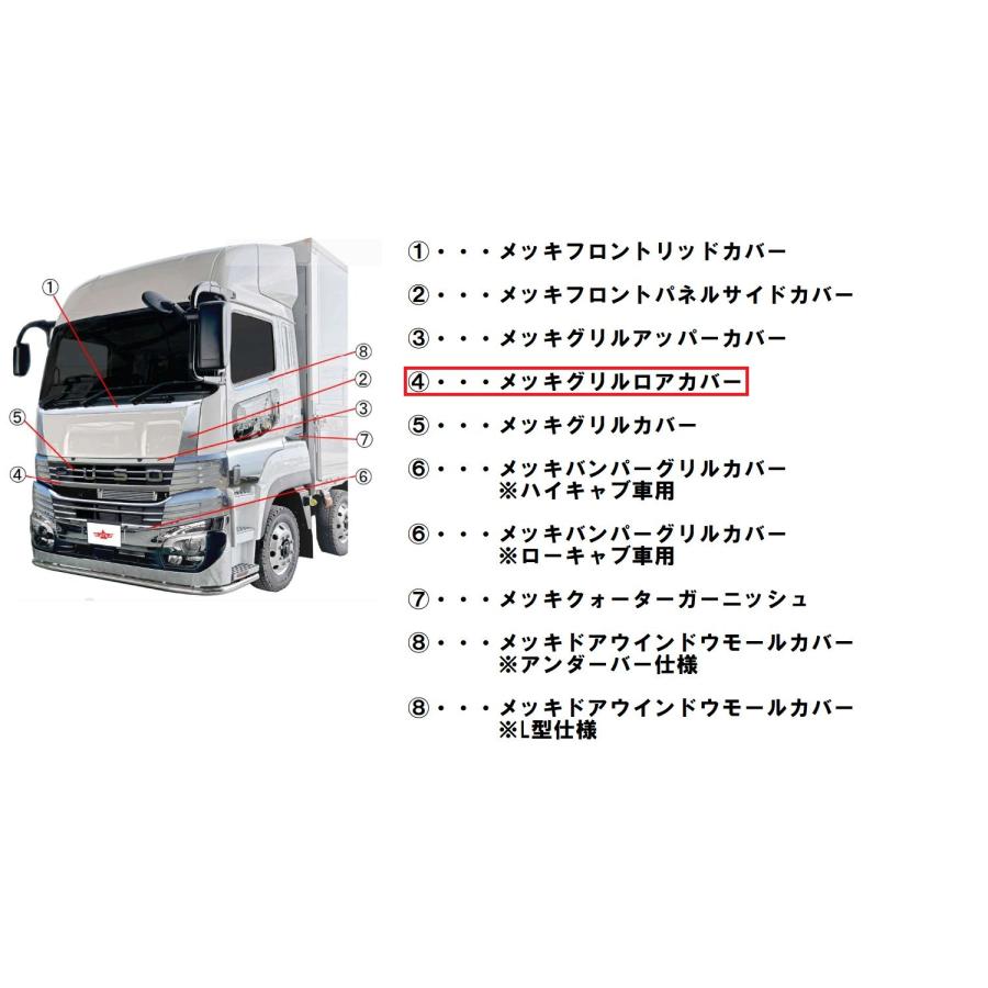 メッキグリルロアカバー 3分割 三菱ふそう 大型 24スーパーグレート R5