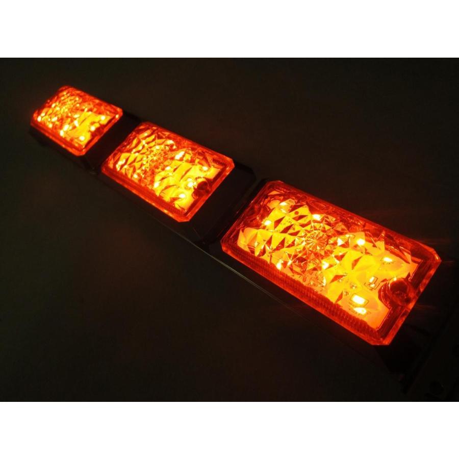 激光LED角型3連車高灯 アンバー（橙） 2個1セット 24V/12V共用