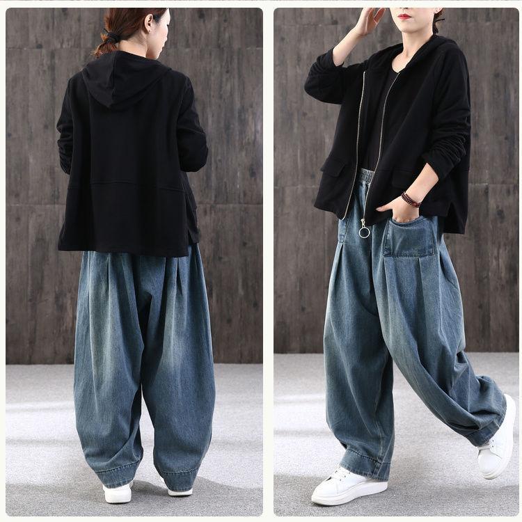 ゆったりとした大きなハレンジーンズ デニム サルエルパンツ レディース 体型カバー ボーイフレンド ボトムス ジンズ ワイド レディース 可愛い |  | 02