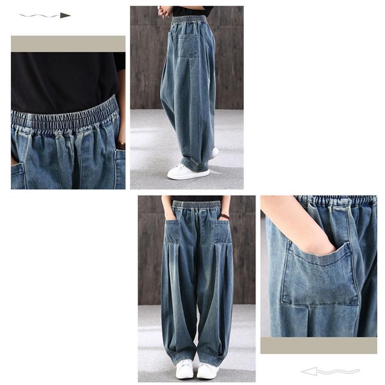 ゆったりとした大きなハレンジーンズ デニム サルエルパンツ レディース 体型カバー ボーイフレンド ボトムス ジンズ ワイド レディース 可愛い |  | 03