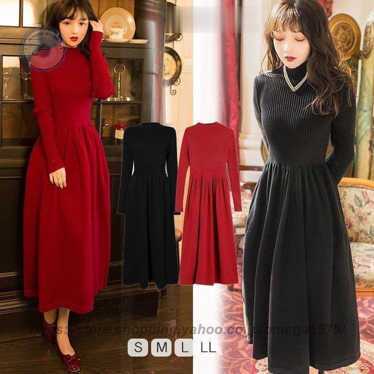 ショッピング価格 ニットワンピース レディース 長袖 ニットワンピ ハイネック タートルネック アレア 厚手 秋冬 ブラック 赤 S M L Ll 安い 店 Www Superavila Com