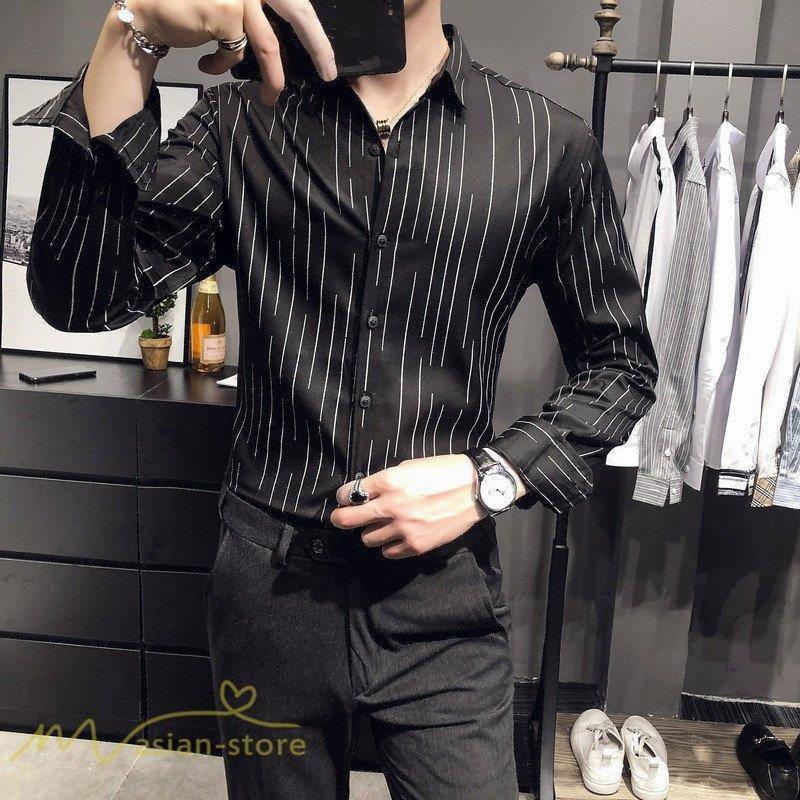 メンズシャツ 開襟 長袖シャツ メンズ カジュアル シャツ トップス ストライプ 長袖 白シャツ 黒シャツ 定番 大人 人気 着こなし 大きいサイズ おしゃれ Coco Asmart Shopping 通販 Yahoo ショッピング