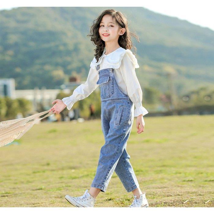 セットアップ 可愛い 春服 オシャレ 女の子 2点セットシャツ デニムオーバーオール 韓国子供服 キッズ ガールズ パンツセット お洒落 お出かけ 通学 普段着 オーバーオール サイズ 140 14newton Com