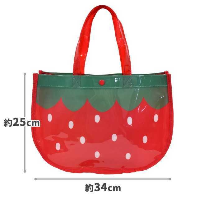 プールバッグ 子供 いちご柄 キッズ 女の子 ビーチ バック マチ付き ボタン付き |  | 02