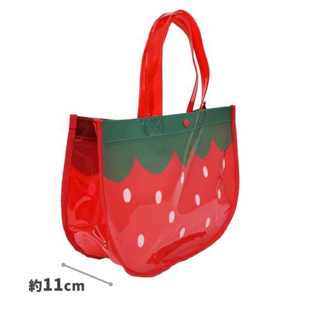 プールバッグ 子供 いちご柄 キッズ 女の子 ビーチ バック マチ付き ボタン付き |  | 03