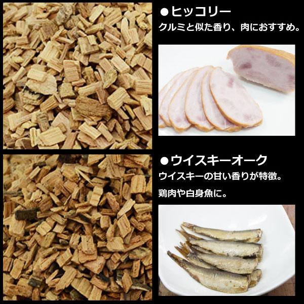 スモークチップ 500g 4種セット サクラ/クルミ/ヒッコリー/ウイスキーオーク 燻製用チップ キャンプ アウトドア 自家製燻製｜asobi｜04