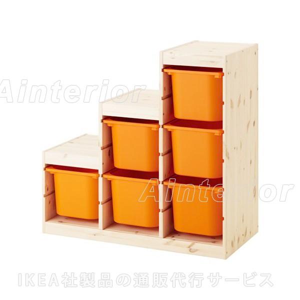 IKEA・イケア　おもちゃ箱・子供収納　TROFAST（トロファスト） 収納コンビネーション， パイン材， オレンジ (491.022.24)