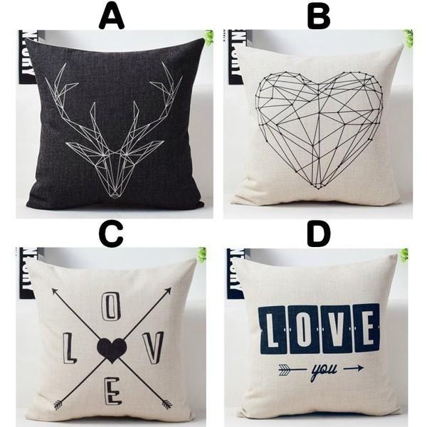 LOVE クッションカバー 北欧 45×45 おしゃれ 黒 白黒 西海岸