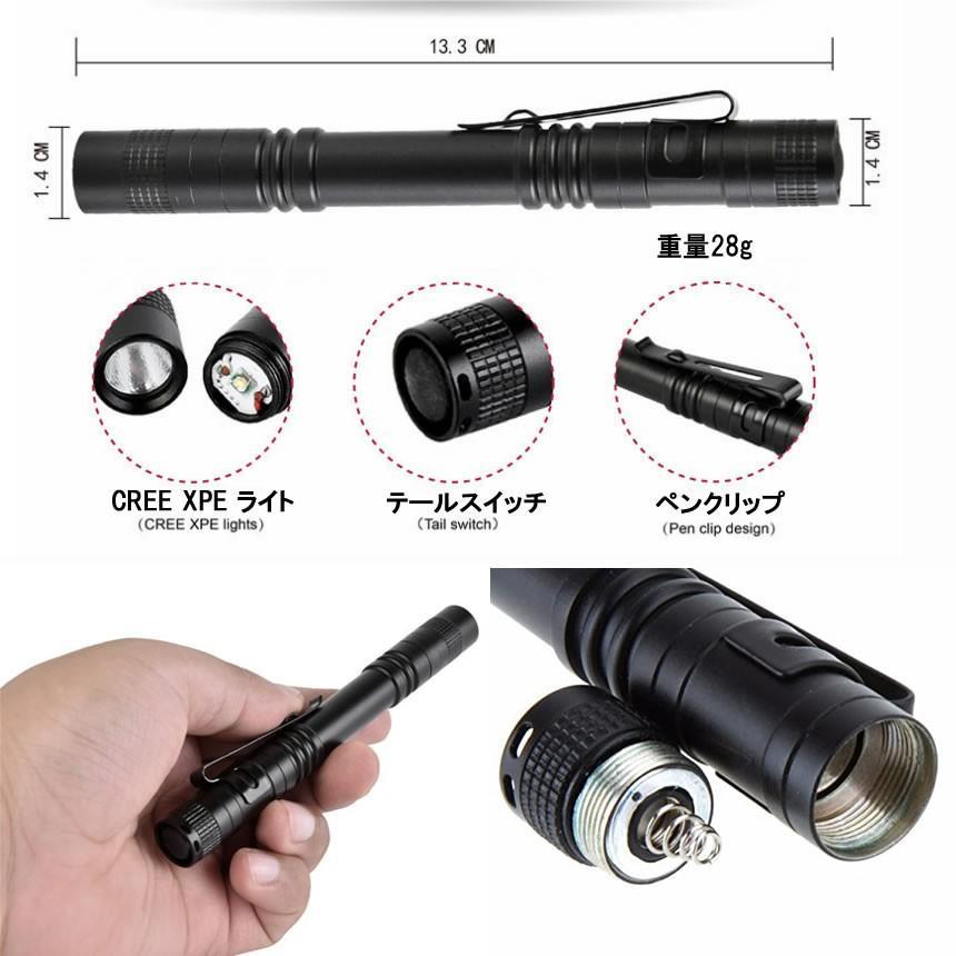 懐中電灯 電池式 ペン型 ポケット 250LM ミニ 100000時間寿命 CREE LED