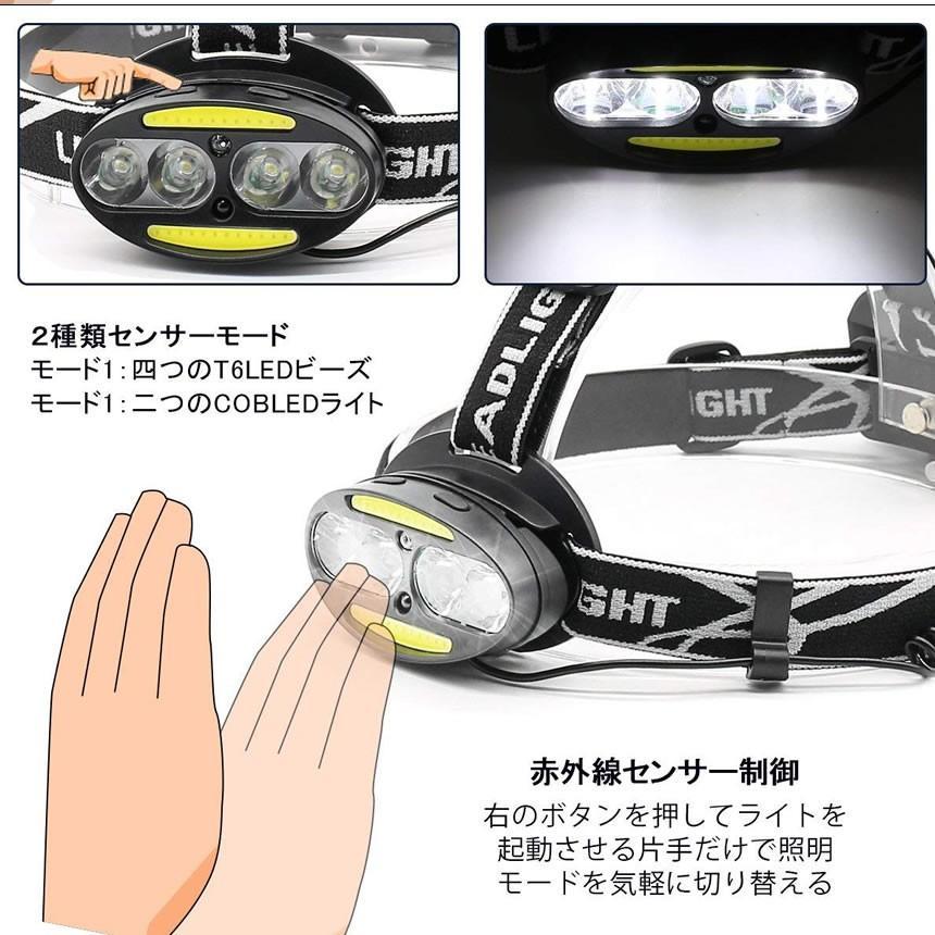 ヘッドライト モーション LED 充電式 ヘッドランプ センサー機能付き