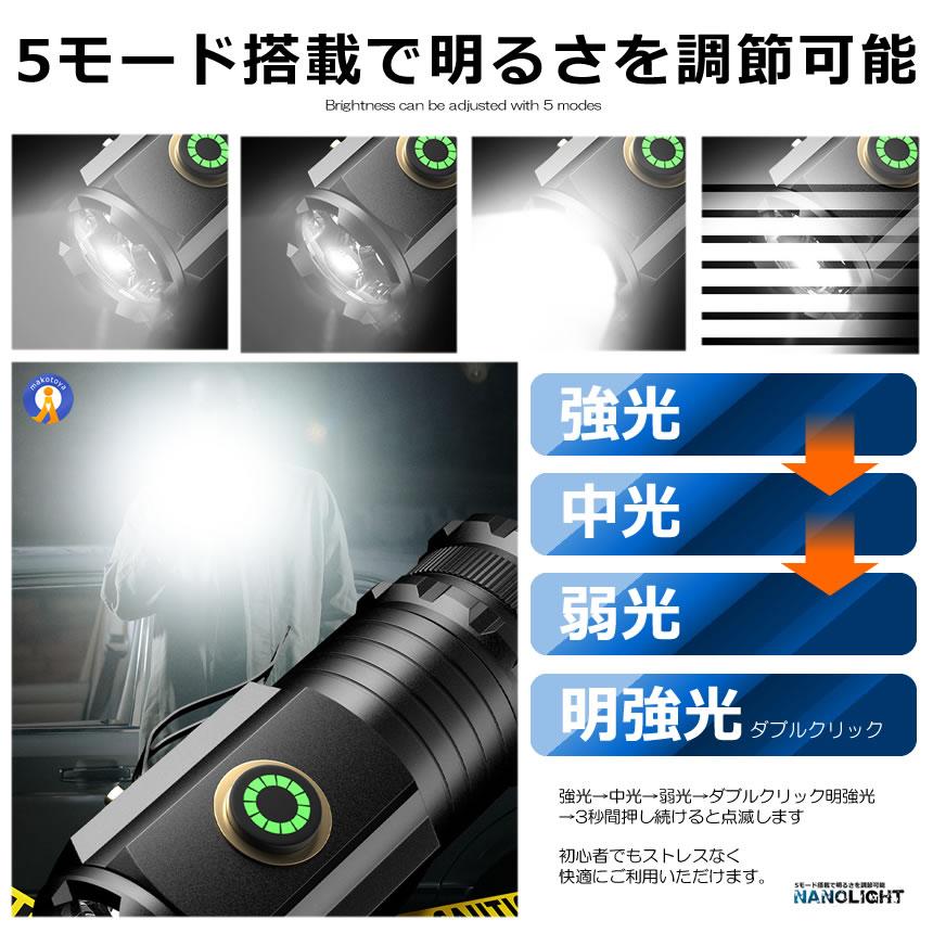 懐中電灯 1000LM LED 強力 小型 18350電池 対応 磁石 5つのモード 照明