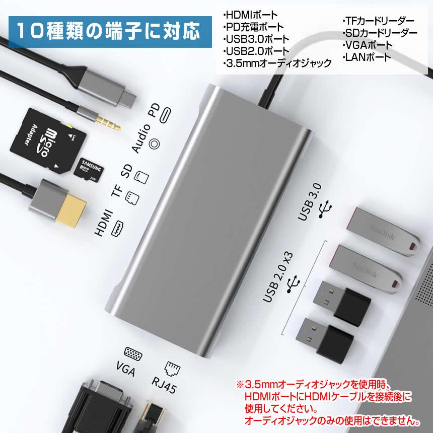usbハブ 10in1 USBC ハブ ドッキングステーション タイプC 4K対応