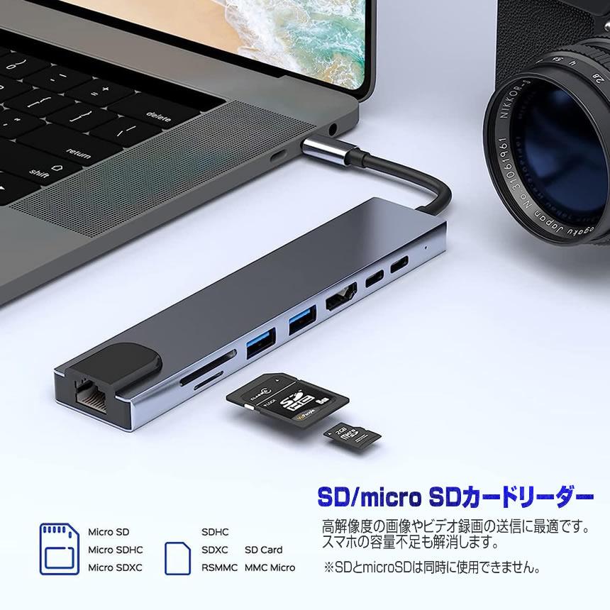 5個セット 8in1 USBハブ typeC USB ドッキングステーション LANポート HDMI SDカード microSD A1140C｜aspace｜06