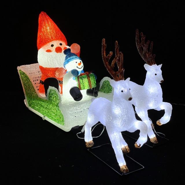 人気商品】2頭のトナカイとサンタ＆スノーマン LEDイルミネーション